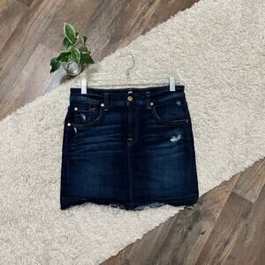 7 For All Mankind Size 28 Dark Wash Distressed Denim Mini Skirt